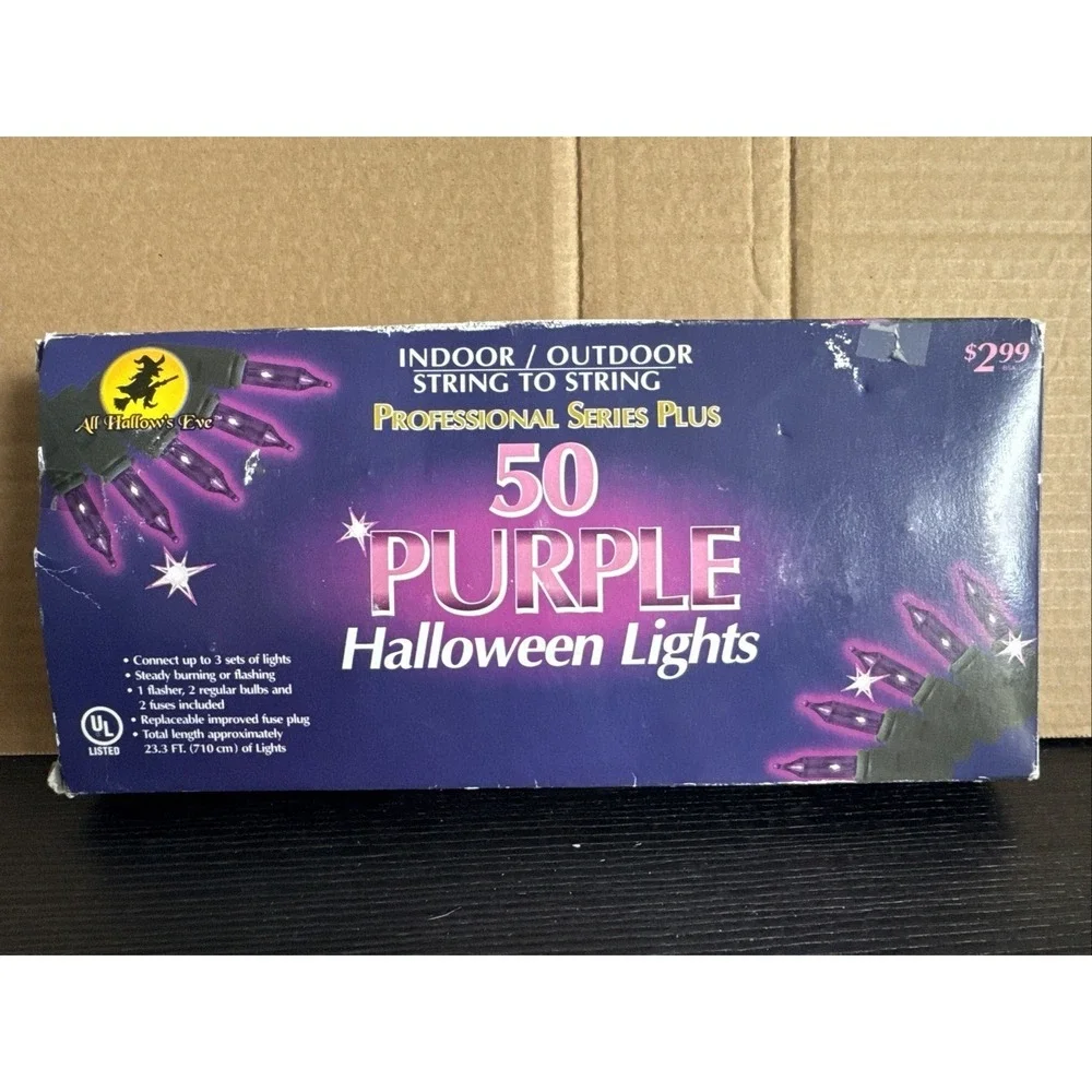 Vintage Suberbrite Purple Halloween Lights - 50 Light Set Indoor & Outdoor NOS
